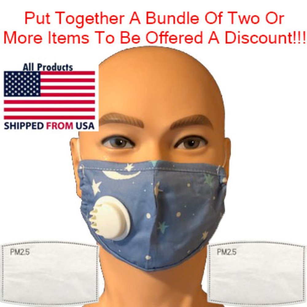 Children's Washable Face Mask Blue Stars-2Filters